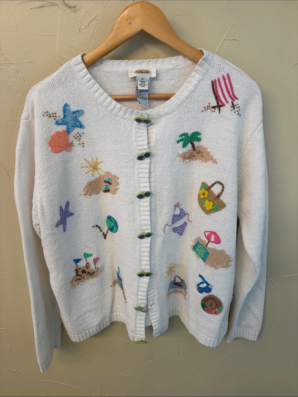 Talbots White Embroidered Beach-Themed Cardigan - Picture 1 of 6